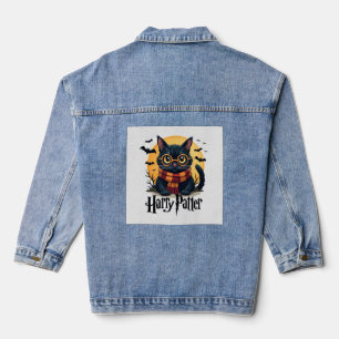 Harry Pawter Hexe schwarze Katze Halloween lustige Jeansjacke