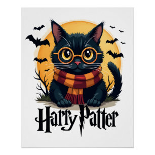 Harry Pawter Hexe schwarze Katze Halloween lustige Poster