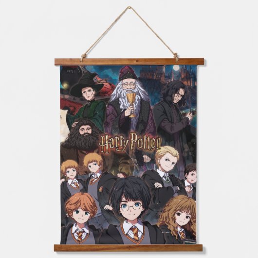 HARRY POTTER™ Anime-Ensemble-Szene Wandteppich Mit Holzrahmen (Vorderseite)