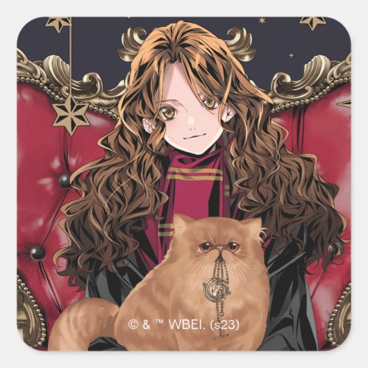 HARRY POTTER™ | Anime Hermione Granger Seated Quadratischer Aufkleber (Vorderseite)