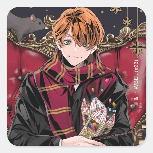 HARRY POTTER™ | Anime Ron Weasley Sitzplatz Quadratischer Aufkleber (Vorderseite)