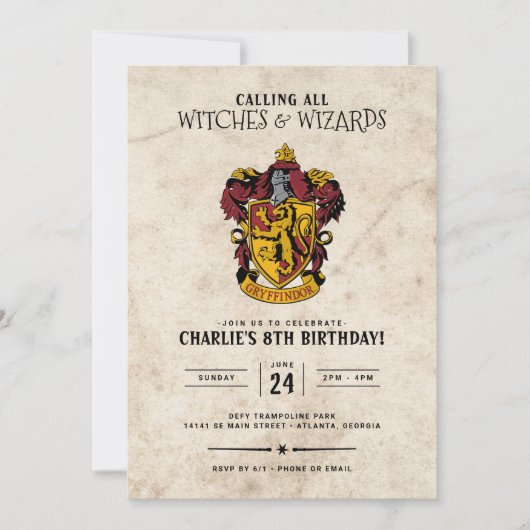 Harry Potter Birthday | Gryffindor Einladung (Vorderseite)