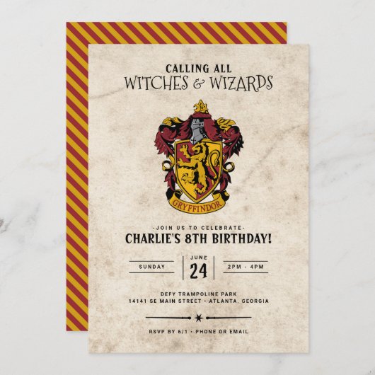 Harry Potter Birthday | Gryffindor Einladung (Vorne/Hinten)