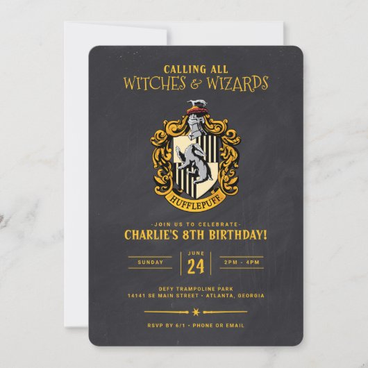 Harry Potter Birthday | Hufflepuff Chalkboard Einladung (Vorderseite)