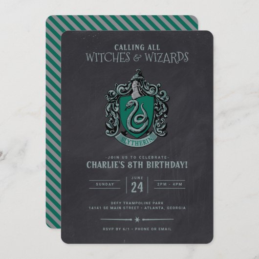 Harry Potter Birthday | Slytherin Chalkboard Einladung (Vorne/Hinten)