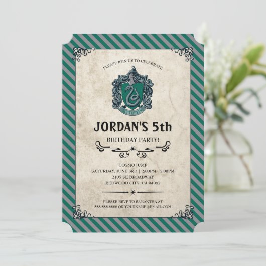 Harry Potter Birthday | Slytherin Einladung (Stehend Vorderseite)