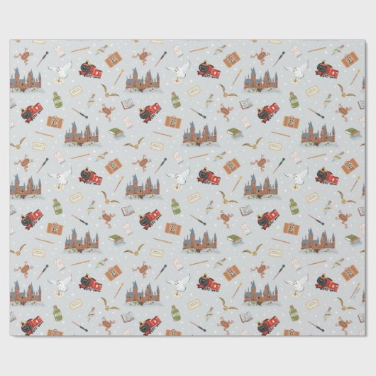 Harry Potter Cartoon Hogwarts Pattern Geschenkpapier (Flach)