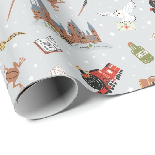 Harry Potter Cartoon Hogwarts Pattern Geschenkpapier (Rolleneckpunkt)