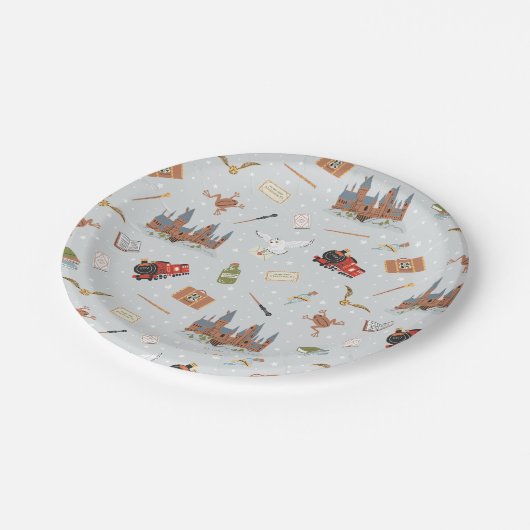 Harry Potter Cartoon Hogwarts Pattern Pappteller (Schrägansicht)
