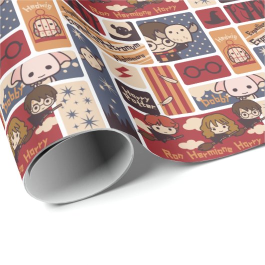 Harry Potter Cartoon Scenes Pattern Geschenkpapier (Rolleneckpunkt)