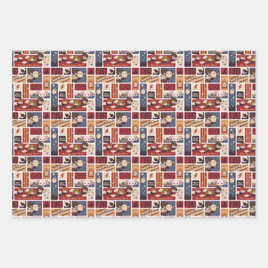 Harry Potter Cartoon Scenes Pattern Geschenkpapier Set (Vorderseite)