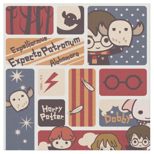 Harry Potter Cartoon Scenes Pattern Stoff (Nahaufnahme)