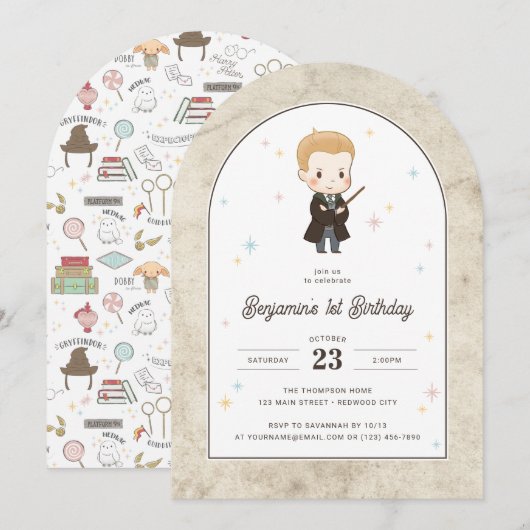 Harry Potter | Chibi Draco Malfoy Wizard Birthday  Einladung (Vorne/Hinten)
