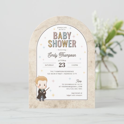 Harry Potter Chibi Draco Malfoy Wizard Kinderdusch Einladung (Stehend Vorderseite)