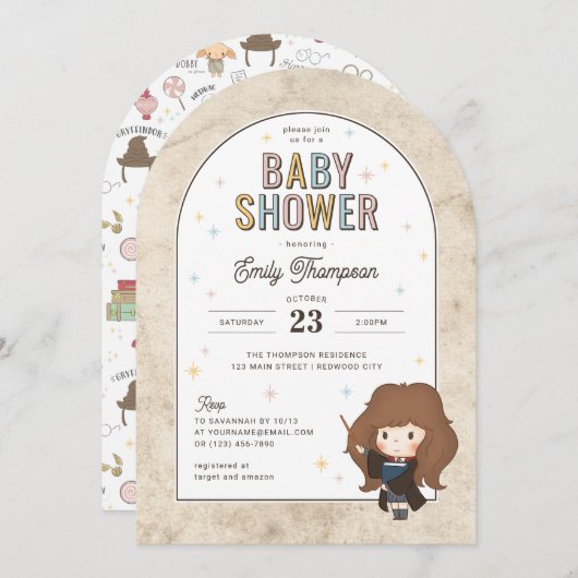 Harry Potter | Chibi Hermione Wizard Baby Dusche Einladung (Vorne/Hinten)