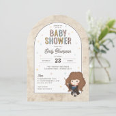 Harry Potter | Chibi Hermione Wizard Baby Dusche Einladung (Stehend Vorderseite)