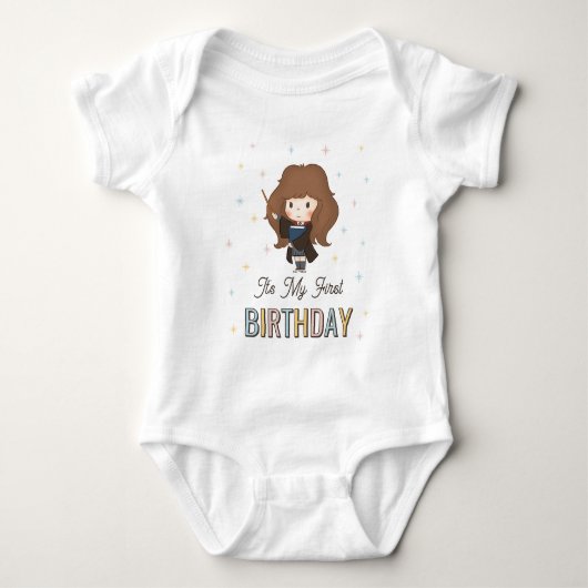 Harry Potter Chibi Hermione Zauberer Geburtstag Baby Strampler (Vorderseite)