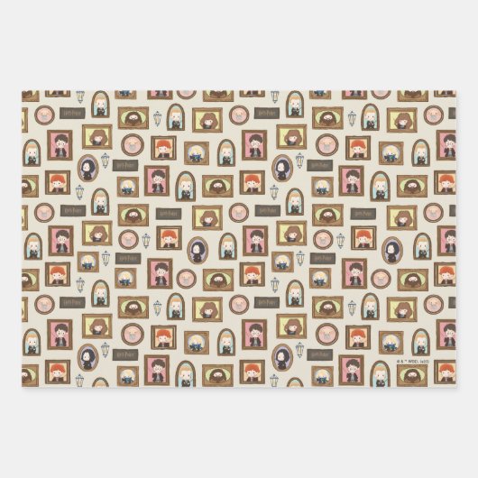 HARRY POTTER™ Chibi Picture Frame Muster Geschenkpapier Set (Vorderseite)