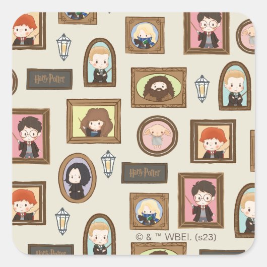 HARRY POTTER™ Chibi Picture Frame Muster Quadratischer Aufkleber (Vorderseite)