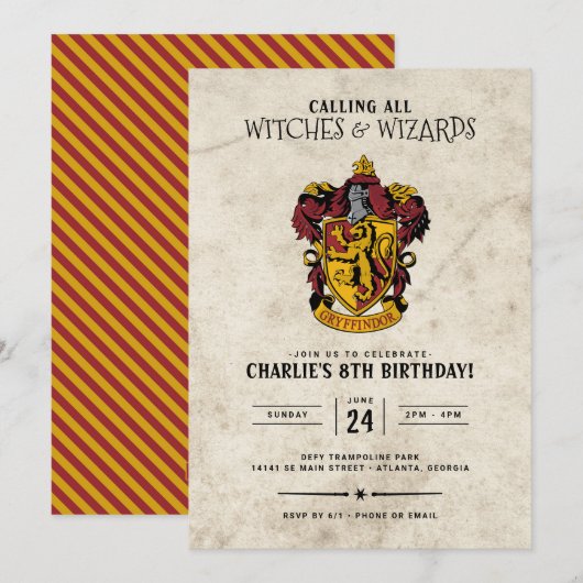 Harry Potter Geburtstag | Gryffindor Einladung (Vorne/Hinten)