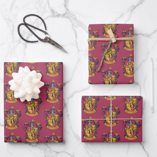 Harry Potter | Gryffindor Wappen Gold und Rot Geschenkpapier Set (Vorderseite)