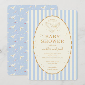 Harry Potter Hedwig Blau Gestreift Baby Shower Einladung