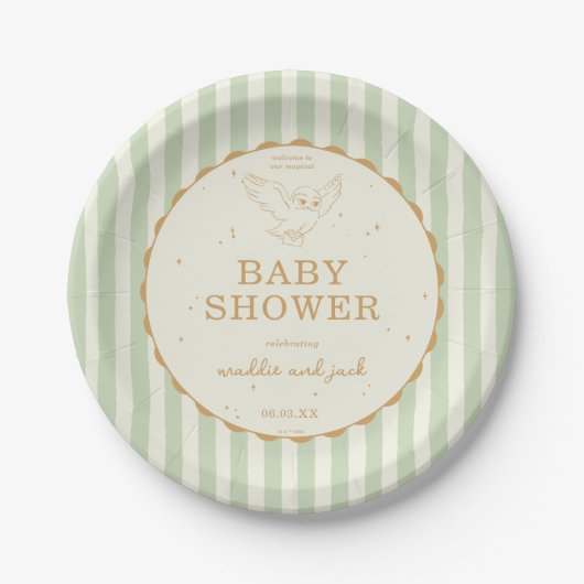 Harry Potter Hedwig Green Stripe Baby Shower Pappteller (Vorderseite)