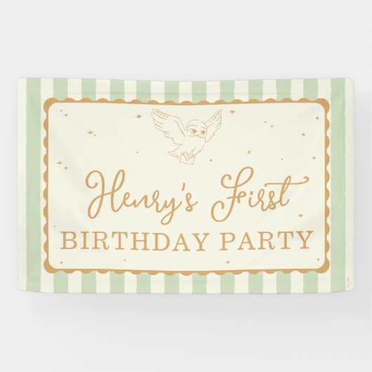 Harry Potter Hedwig Green Stripe Birthday Banner (Horizontal)
