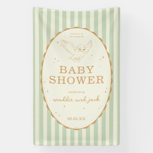 Harry Potter Hedwig Grün gestreift Baby Shower Banner (Vertikal)