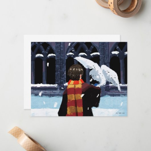 HARRY POTTER™ & Hedwig im Schnee Mitteilungskarte (Vorderseite/Rückseite Beispiel)