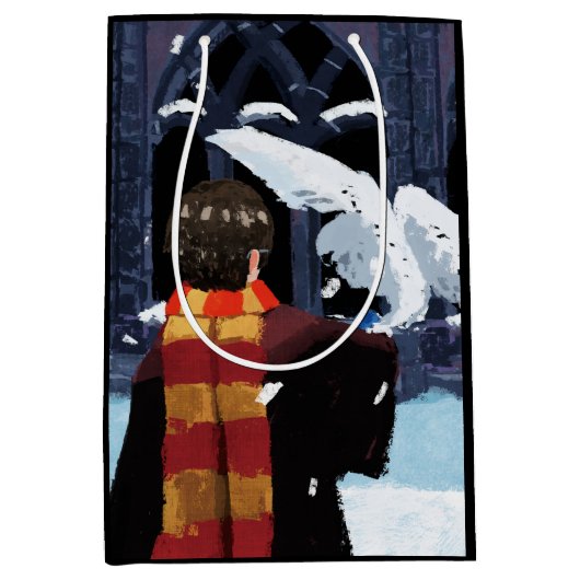 HARRY POTTER™ & Hedwig im Schnee Mittlere Geschenktüte (Vorderseite)