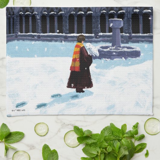 HARRY POTTER™ & Hedwig in HOGWARTS™ Hof Geschirrtuch (Gefaltet)