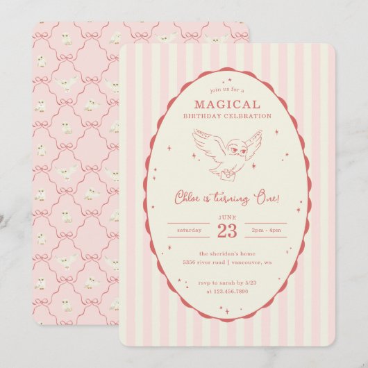 Harry Potter Hedwig Pink Magical Birthday Einladung (Vorne/Hinten)