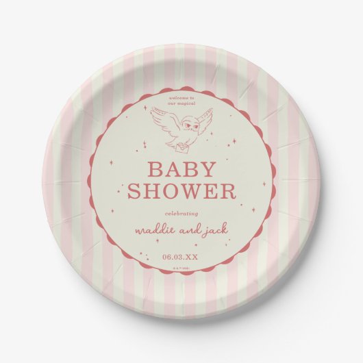 Harry Potter Hedwig Pink Stripe Baby Shower Pappteller (Vorderseite)