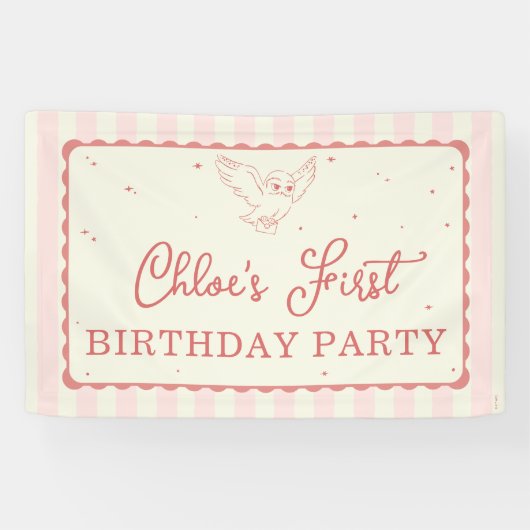Harry Potter Hedwig Pink Stripe Birthday Banner (Horizontal)
