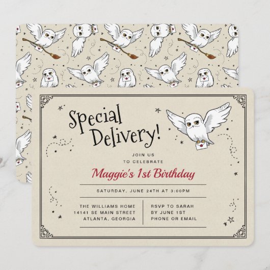 Harry Potter Hedwig Special Delivery Birthday Einladung (Vorne/Hinten)