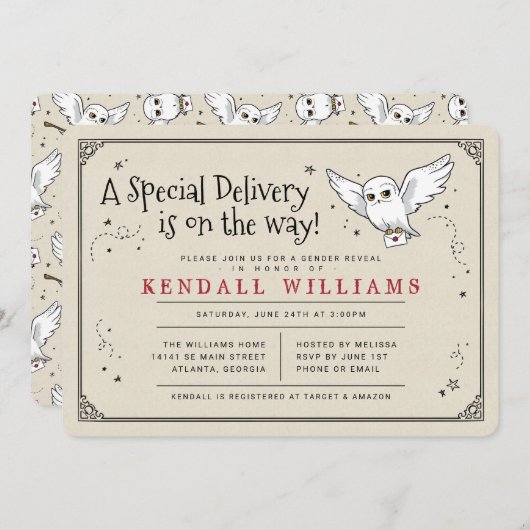 Harry Potter Hedwig Special Delivery Gender Reveve Einladung (Vorne/Hinten)