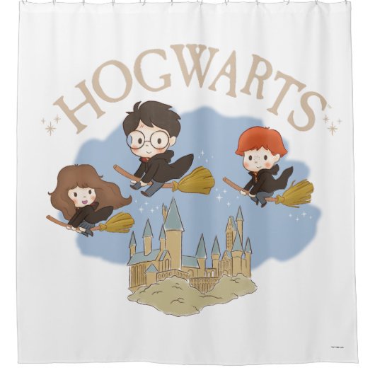 HARRY POTTER™, Hermione & Ron Fly Over HOGWARTS™ Duschvorhang (Vorderseite)