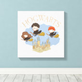 HARRY POTTER™, Hermione & Ron Fly Over HOGWARTS™ Leinwanddruck (Insitu (Holzboden))