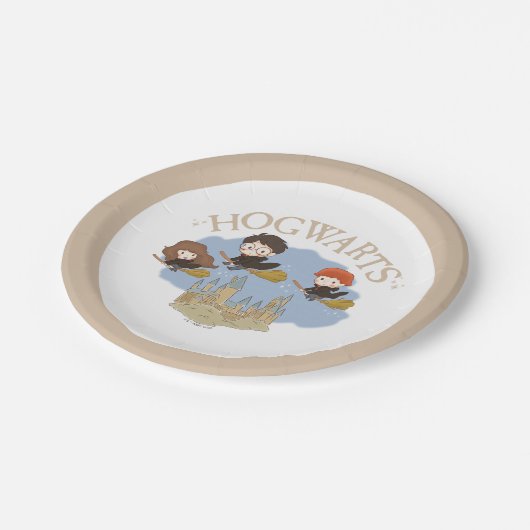 HARRY POTTER™, Hermione & Ron Fly Over HOGWARTS™ Pappteller (Schrägansicht)