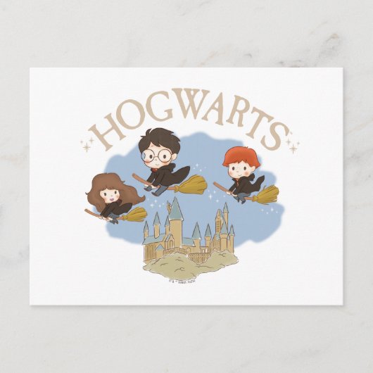 HARRY POTTER™, Hermione & Ron Fly Over HOGWARTS™ Postkarte (Vorderseite)
