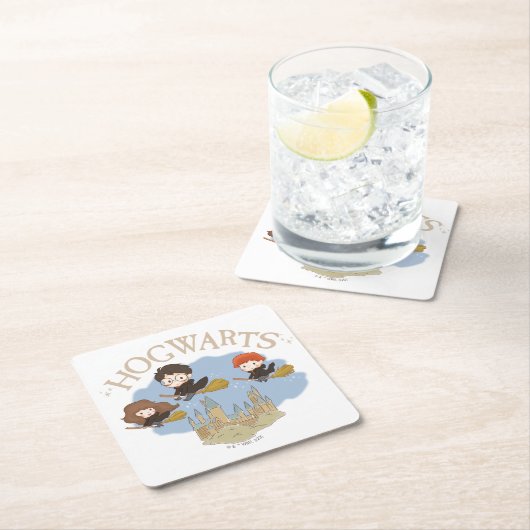 HARRY POTTER™, Hermione & Ron Fly Over HOGWARTS™ Rechteckiger Pappuntersetzer (Vor Ort)