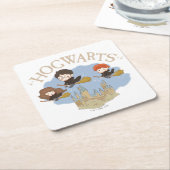 HARRY POTTER™, Hermione & Ron Fly Over HOGWARTS™ Rechteckiger Pappuntersetzer (angewinkelt)