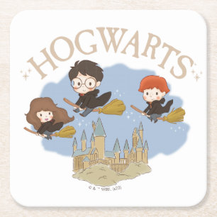 HARRY POTTER™, Hermione & Ron Fly Over HOGWARTS™ Rechteckiger Pappuntersetzer