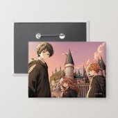 HARRY POTTER™ Hermione & Ron HOGWARTS™ Anime-Szene Button (Vorderseite/Rückseite)