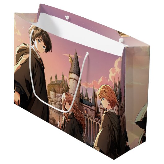 HARRY POTTER™ Hermione & Ron HOGWARTS™ Anime-Szene Große Geschenktüte (Vorderseite Schrägansicht)