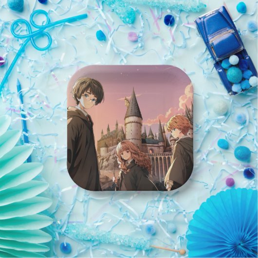 HARRY POTTER™ Hermione & Ron HOGWARTS™ Anime-Szene Pappteller (Party)