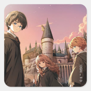 HARRY POTTER™ Hermione & Ron HOGWARTS™ Anime-Szene Quadratischer Aufkleber