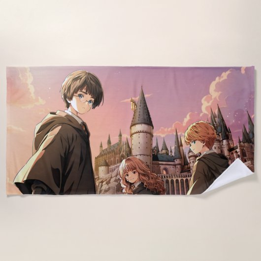 HARRY POTTER™ Hermione & Ron HOGWARTS™ Anime-Szene Strandtuch (Vorderseite)