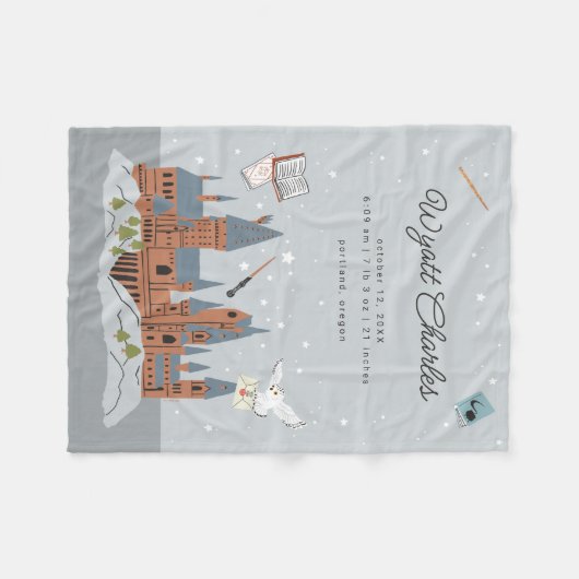 Harry Potter Hogwarts Baby Birth Stats Fleecedecke (Vorderseite (Horizontal))